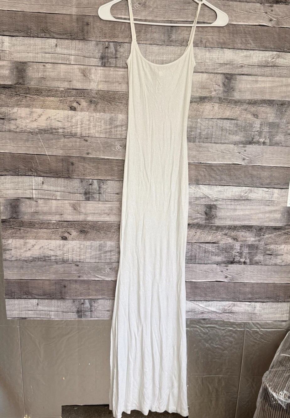 SKIMS Women's White Shimmer Ribbed Tank Maxi Dress Size Small